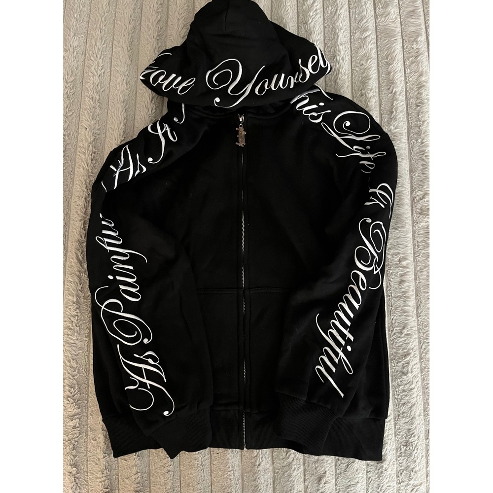 Yours Truly Love Yourself Life Is Beautiful Black Full Zip Hoodie Small